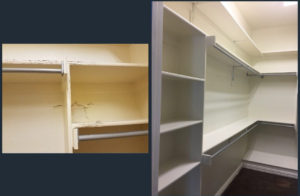 Damaged and empty closet shelves comparison.